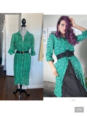 💯 Linen Made in Italy Designer Allegra Masetti Print Shirt Dress. Small.